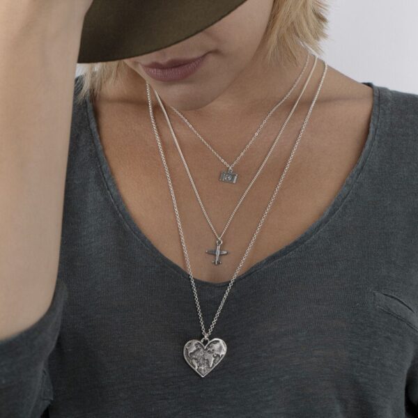 Collana 3 catene ciondoli viaggio Silver Plated. Collezione VESTOPAZZO by Pois Nero Ladispoli