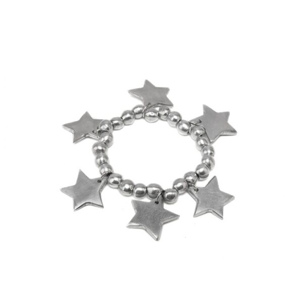 Bracciale elastico sfere e stelle realizzato in alluminio riciclato 100%, lavorato a mano dai nostri artigiani. Anallergico e inossidabile 