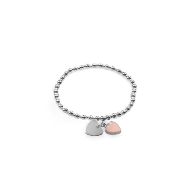 Bracciale elastico ciondolo cuore rosa. Placcato in argento. Nickel tested. Lavorazione artigianale.