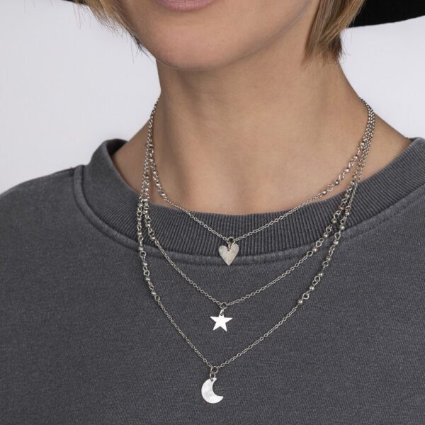 Collana tre catene con ciondoli: cuore, stella, luna