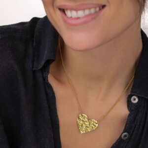 Collana in ottone con pendente cuore piatto grezzo