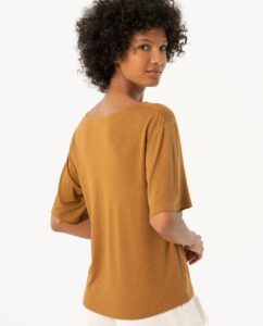 T-shirt oversize, scollo a V, maniche corte Camel